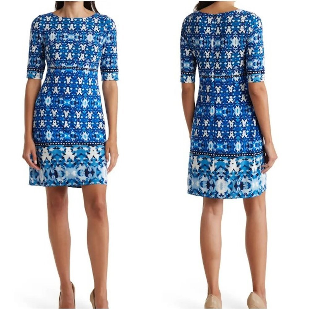 NWT New $128 Eliza J Elbow Sleeve Sheath Blue Dress Size 6
